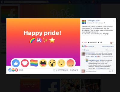 Facebookin pride-teemainen sivu on avattu vuonna 2008.