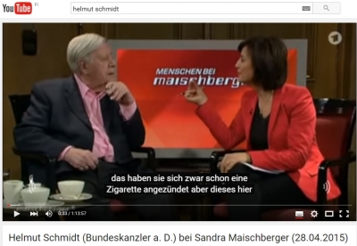 Helmut Schmidt keskusteluohjelmassa viime keväänä.