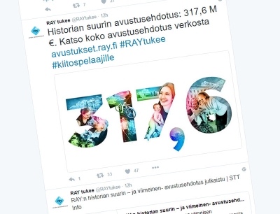 RAY:n avustusehdotus oli esillä myös sosiaalisessa mediassa.