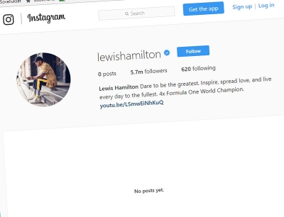 Lewis Hamiltonin Instagram-tilin postaukset on poistettu.