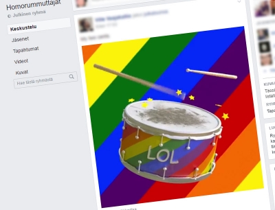 Facebookissa Homorummuttajat-ryhmässä jaetaan myös erilaisia aiheeseen liittyviä ´meemejä´. (kuvakaappaus)