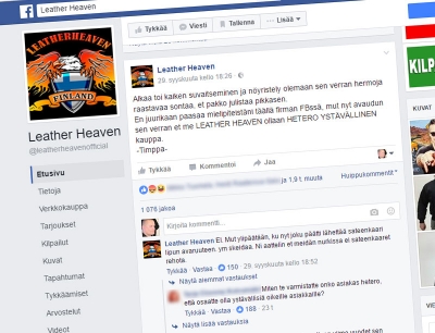 Leather Heavenin nimissä annetut kommentit herättivät vilkkaan keskustelun kaupan Facebook-sivulla (kuva kaupan Facebook-sivusta)