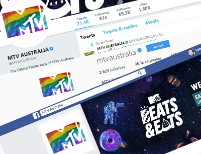 Sosiaalisen median tileillään MTV Australia on muuttanut logonsa sateenkaariversioksi.