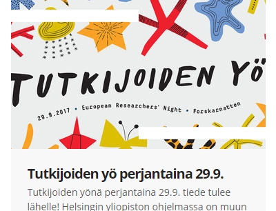 Tutkijoiden yö järjestetään perjantaina 29. syyskuuta.