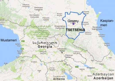 Tsetsenian sijainti, Googlemapsin kartta pohjana