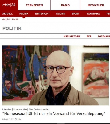 Berliinin ja brandenburgin alueen yleisradio käsitteli Tsetsenian väitettyjä homovainoja.