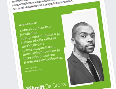 Kansanedustaja Jani Toivola (vihr) kertoi kirjallisesta kysymyksestään esimerkiksi Facebook-sivullaan.