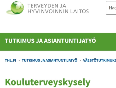 THL:n toteuttaman Kouluterveyskyselyn tuloksiin voi tutustua verkossa.