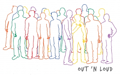 Outn loud -gaykuoron levykannen grafiikka Makla Laine
