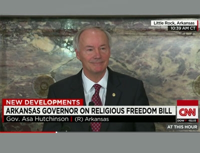 Uutiskanava CNN kertoi uskonnonvapauslakihankkeeseen liittyvistä uusista käänteistä Arkansas´n osavaltiossa. (kuvakaappaus)