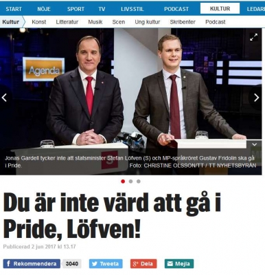 Gardell tykittää: Löfven, et ole sen arvoinen että tulisit pride-paraatiin.