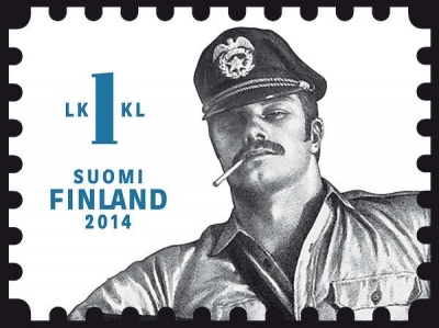 Tom of Finland -postimerkki (Copyright Itella Posti Oy / FinlandOriginal image: Tom of Finland Foundation / USA)