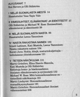 Rakkauden monet kasvot -kirjan sisällysluettelo