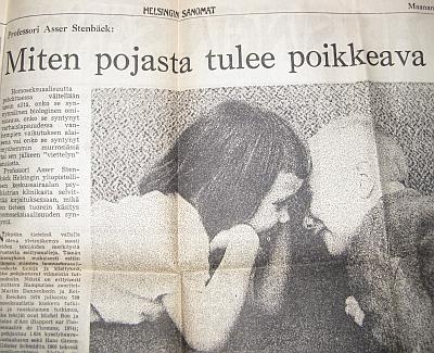 Miltä tuntui olla aina POIKKEAVA? Asser Stenbäckin asiantuntija-artikkeli Helsingin Sanomissa 29.3.1976.