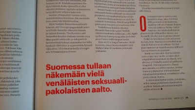 Kirjoittaja ennustaa Suomeen seksuaalipakolaisten aaltoa, jos seksuaali- ja sukupuolivähemmistöihin kohdistuva väkivalta ja syrjintä voimistuvat Venäjällä.