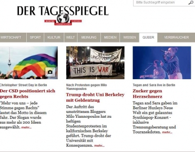 Tagesspiegel-lehdessä on ollut jo jonkin aikaa oma QUEER-osasto.