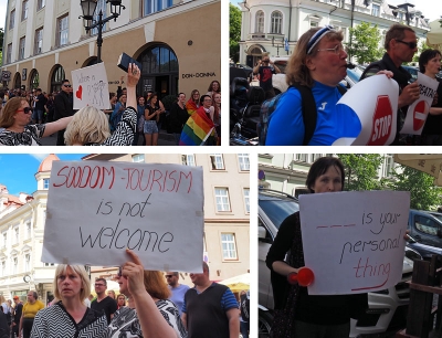 Kaikkia ei pride-tapahtuma miellyttänyt. Puolenkymmentä vähemmän iloista oli vastaanottamassa pride-kulkuetta ulkoilmatapahtumaan. Paikalla sattui myös ilmeisesti ainoa väkivaltainen tilanne, kun pridea vastustanut henkilö yritti hyökätä kulkueen kimppuun. Poliisi oli valppaana ja otti mieshenkilön hoiviinsa.
